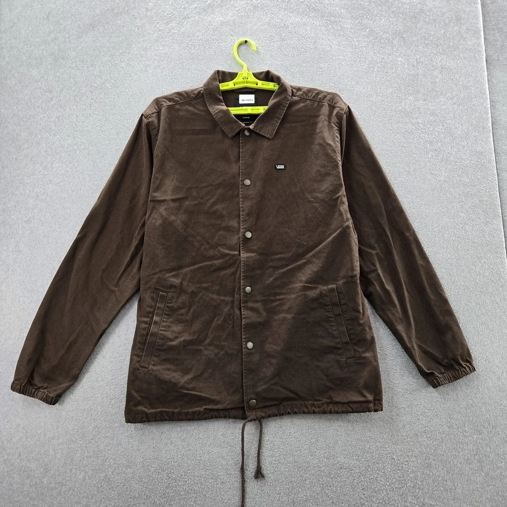 Vans Men Jacket X-LARGE Brown Canvas Coach Snap Button Long Sleeve READ